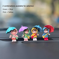 2pcs Cartoon Umbrella Couple Car Ornament Car Decoration