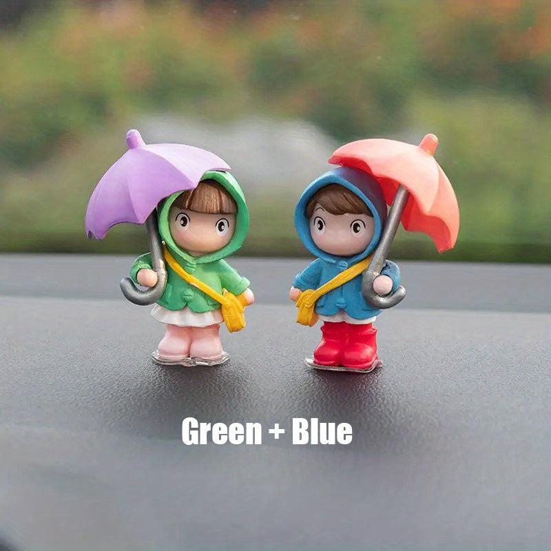 2pcs Cartoon Umbrella Couple Car Ornament Car Decoration