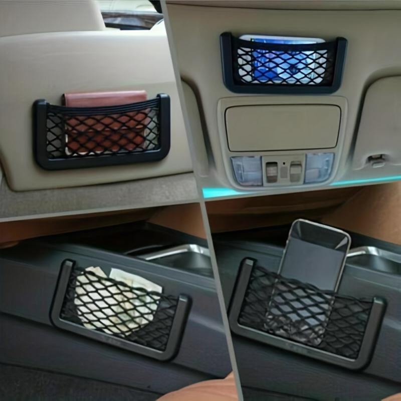 3pcs Car Storage Net Mesh Bag Double-Sided Elastic String Phone Holder