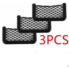 3pcs Car Storage Net Mesh Bag Double-Sided Elastic String Phone Holder