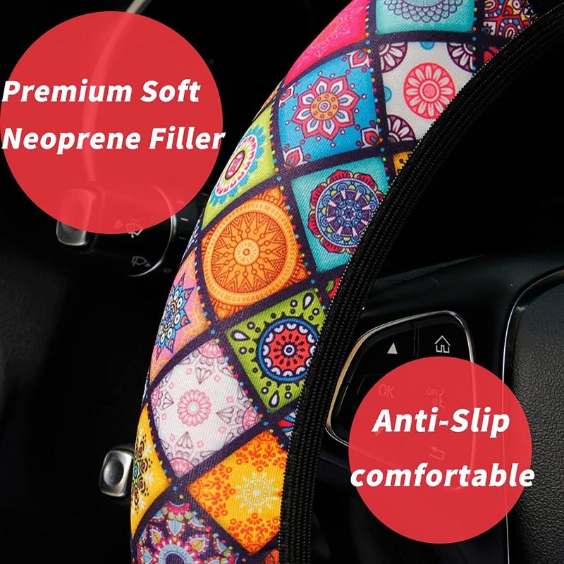 Vintage Style Print Car Steering Wheel Cover Universal 15 Inch