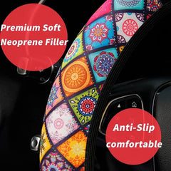 Vintage Style Print Car Steering Wheel Cover Universal 15 Inch