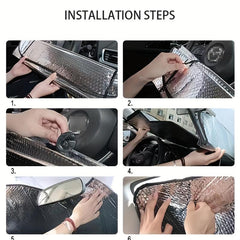 Universal Front Sunshade for Cars with Silver Windshield, Thermal Insulation