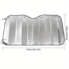 Universal Front Sunshade for Cars with Silver Windshield, Thermal Insulation