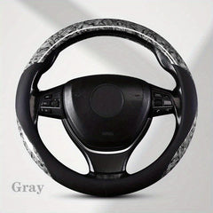 Leather Steering Wheel Cover with Peach Wood Grain - Upgrade Your Ride!