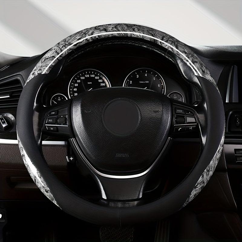 Leather Steering Wheel Cover with Peach Wood Grain - Upgrade Your Ride!