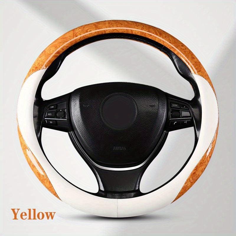 Leather Steering Wheel Cover with Peach Wood Grain - Upgrade Your Ride!