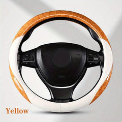 Leather Steering Wheel Cover with Peach Wood Grain - Upgrade Your Ride!