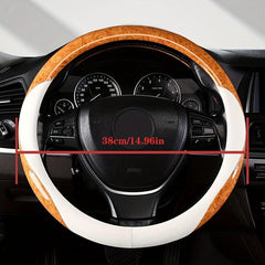Leather Steering Wheel Cover with Peach Wood Grain - Upgrade Your Ride!