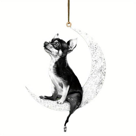 Car Rearview Mirror Pendant Dog Sitting On Moon Hanging Ornament
