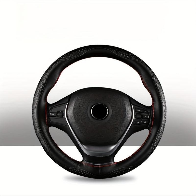 Embossed Leather Steering Wheel Cover Hand Sewn Cowhide Texture