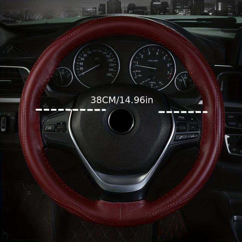 Embossed Leather Steering Wheel Cover Hand Sewn Cowhide Texture