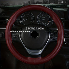 Embossed Leather Steering Wheel Cover Hand Sewn Cowhide Texture