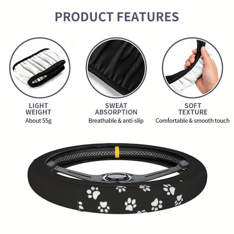 Paw Print Car Steering Wheel Cover Universal Anti Slip Protector