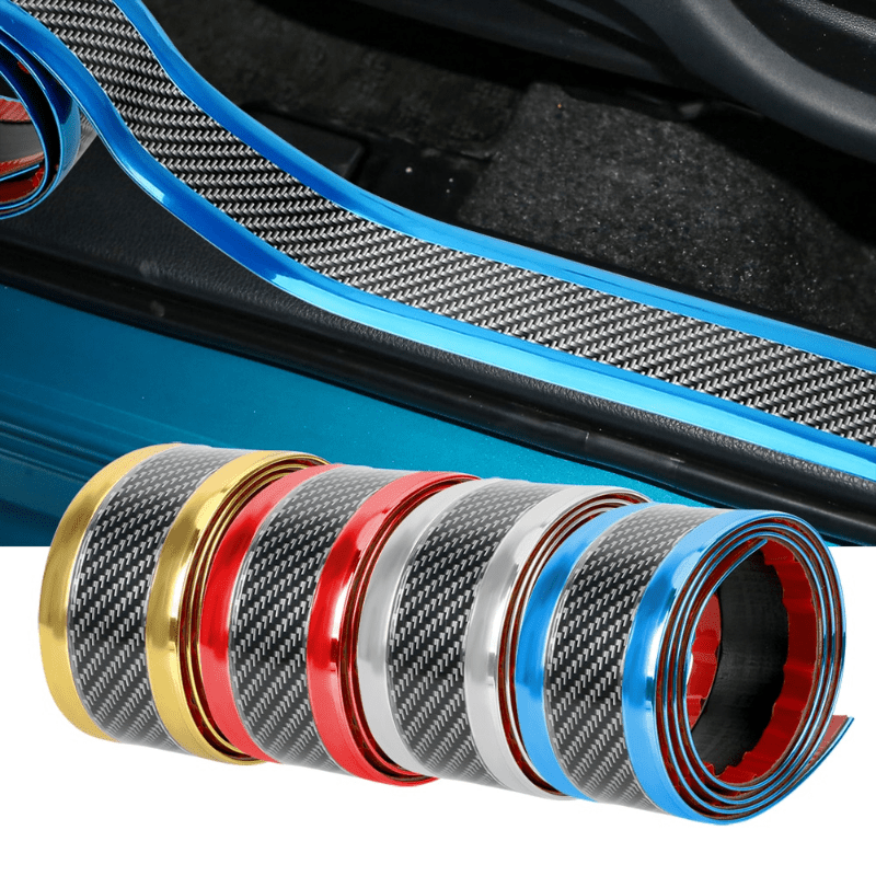 Car Stickers Anti Scratch Door Sill Protector Rubber Strip Carbon Fiber