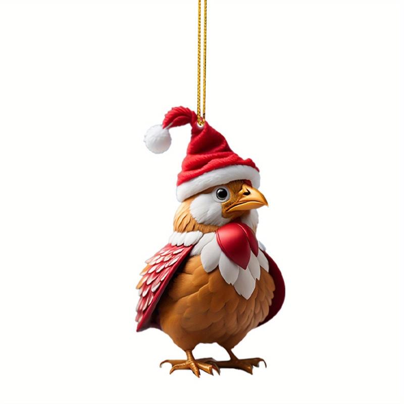 2D Christmas Rooster Pendant Acrylic Chicken Ornament Hanging Decoration