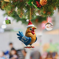 2D Christmas Rooster Pendant Acrylic Chicken Ornament Hanging Decoration