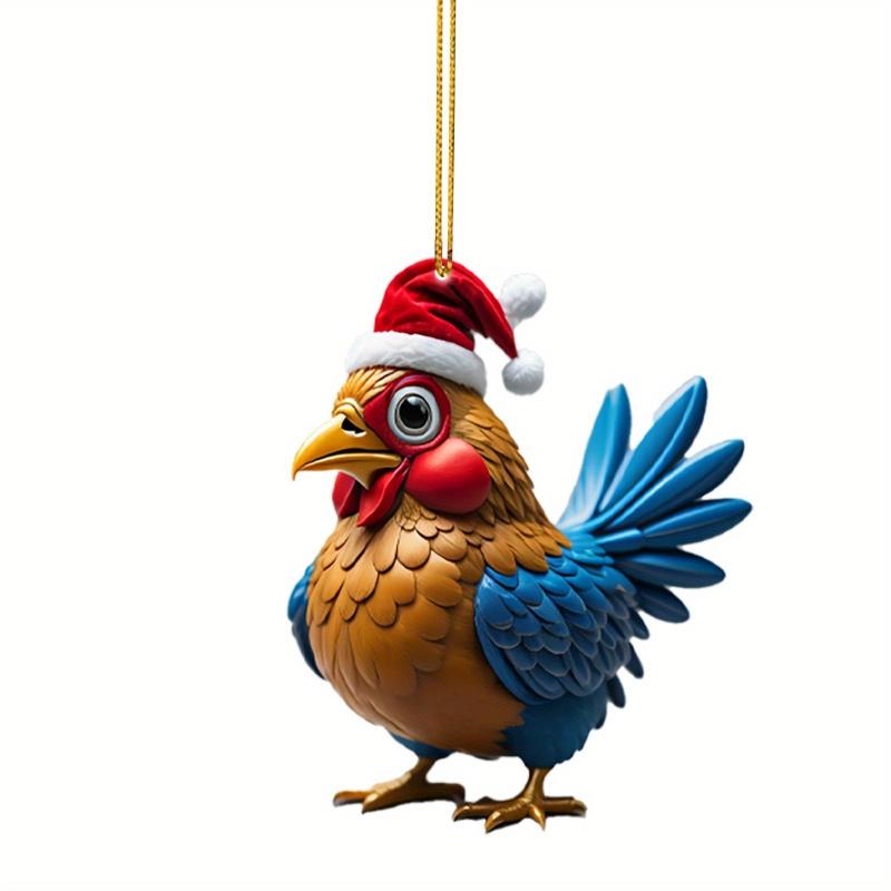 2D Christmas Rooster Pendant Acrylic Chicken Ornament Hanging Decoration
