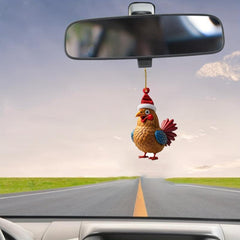 2D Christmas Rooster Pendant Acrylic Chicken Ornament Hanging Decoration