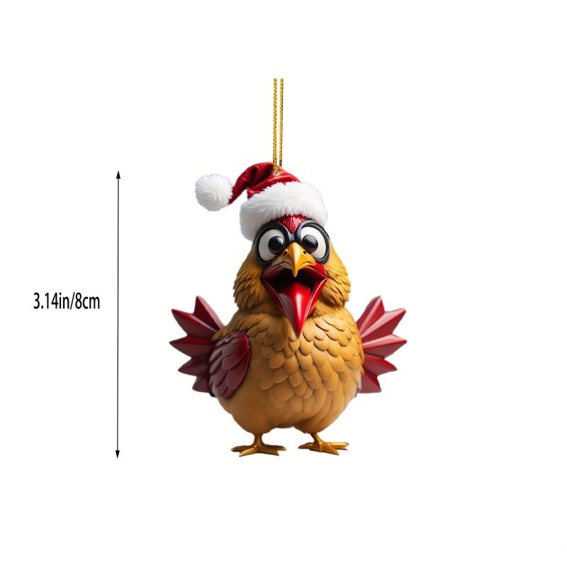 2D Christmas Rooster Pendant Acrylic Chicken Ornament Hanging Decoration