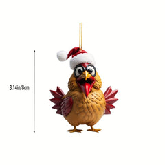 2D Christmas Rooster Pendant Acrylic Chicken Ornament Hanging Decoration