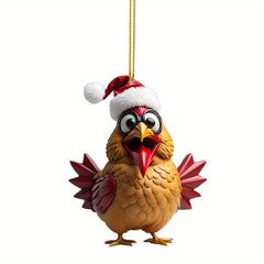 2D Christmas Rooster Pendant Acrylic Chicken Ornament Hanging Decoration