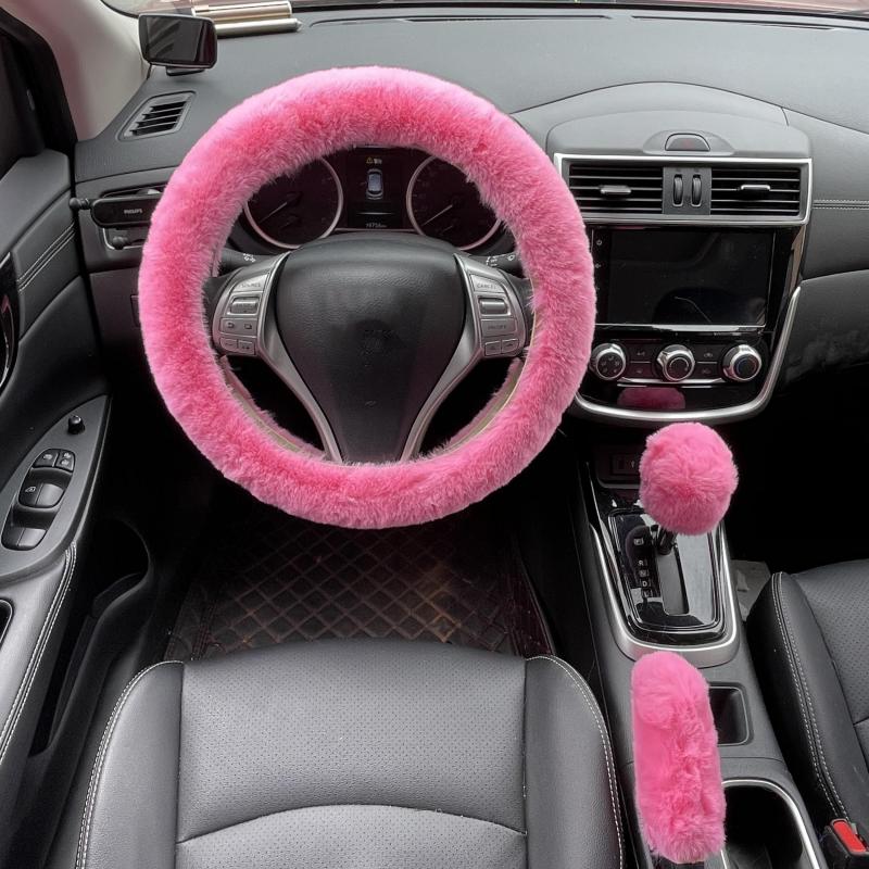 Winter Soft Fur Plush Steering Wheel Handbrake Cover Sleeve for Sedan SUV