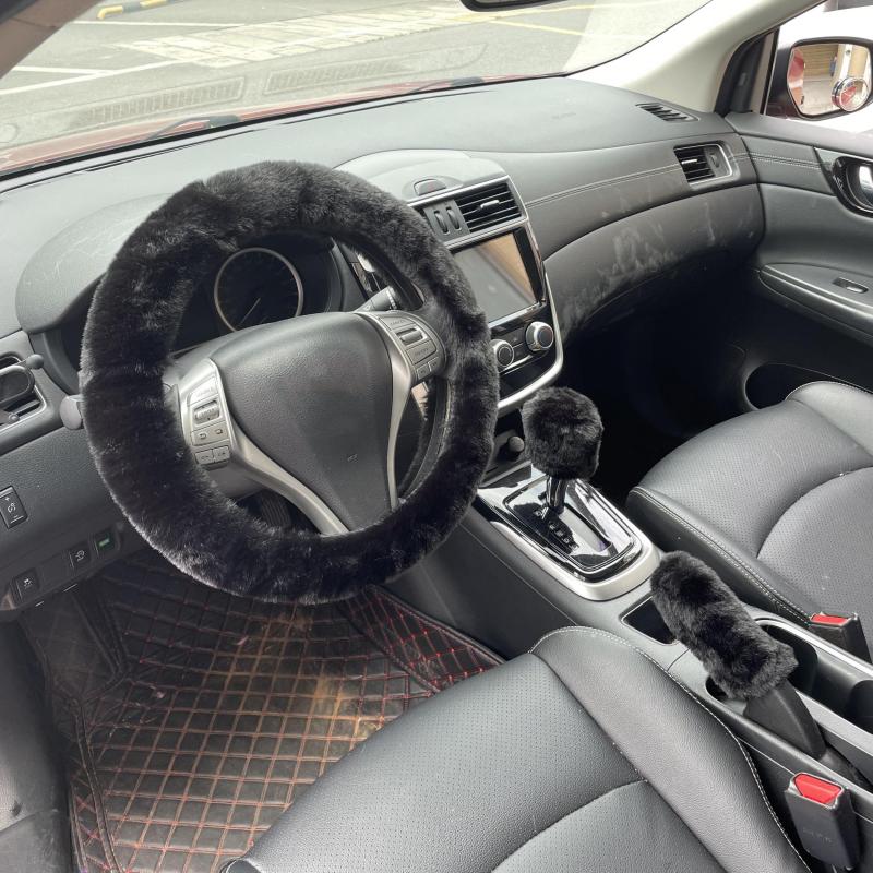 Winter Soft Fur Plush Steering Wheel Handbrake Cover Sleeve for Sedan SUV