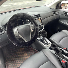 Winter Soft Fur Plush Steering Wheel Handbrake Cover Sleeve for Sedan SUV