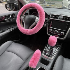 Winter Soft Fur Plush Steering Wheel Handbrake Cover Sleeve for Sedan SUV