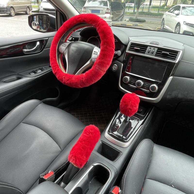 Winter Soft Fur Plush Steering Wheel Handbrake Cover Sleeve for Sedan SUV