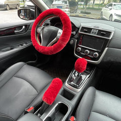 Winter Soft Fur Plush Steering Wheel Handbrake Cover Sleeve for Sedan SUV