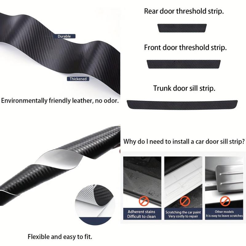 5pcs Carbon Fiber Car Door Sill Scratch Plate Cover Mat for Most Models