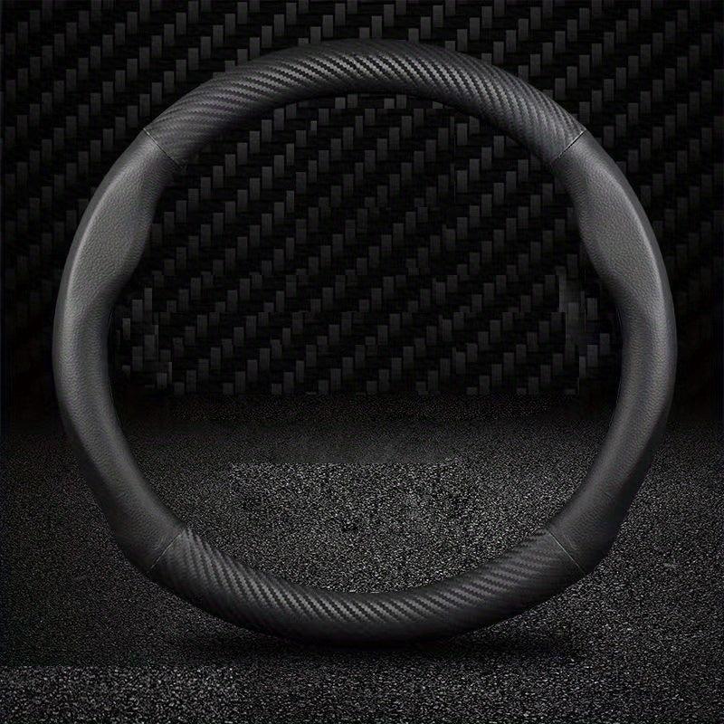 Carbon Fiber Grain Steering Wheel Cover - Round D Type Handle - All Seasons