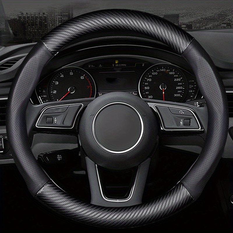 Carbon Fiber Grain Steering Wheel Cover - Round D Type Handle - All Seasons