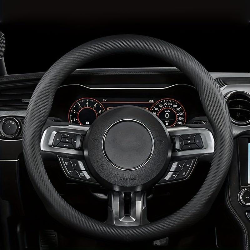 Carbon Fiber Grain Steering Wheel Cover - Round D Type Handle - All Seasons