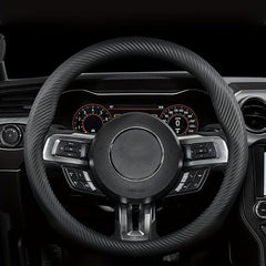 Carbon Fiber Grain Steering Wheel Cover - Round D Type Handle - All Seasons