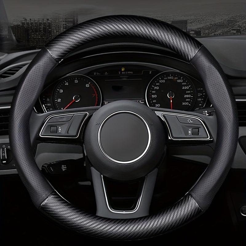 Carbon Fiber Grain Steering Wheel Cover - Round D Type Handle - All Seasons