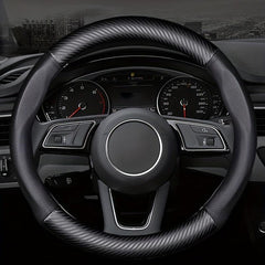 Carbon Fiber Grain Steering Wheel Cover - Round D Type Handle - All Seasons