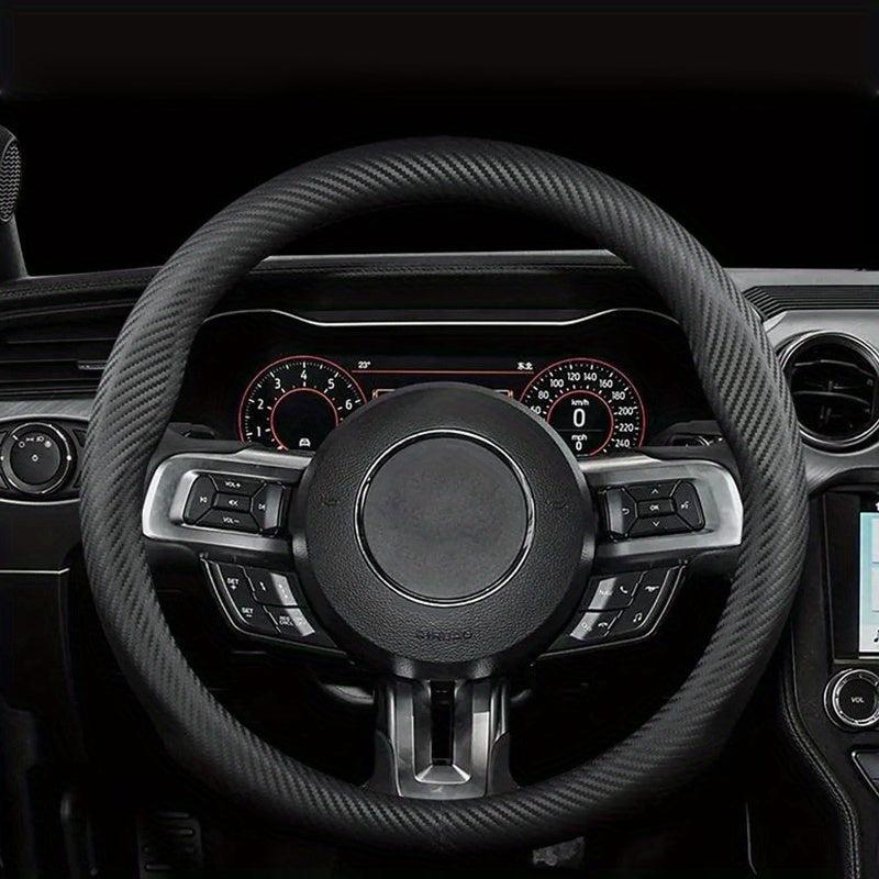 Carbon Fiber Grain Steering Wheel Cover - Round D Type Handle - All Seasons