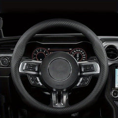 Carbon Fiber Grain Steering Wheel Cover - Round D Type Handle - All Seasons