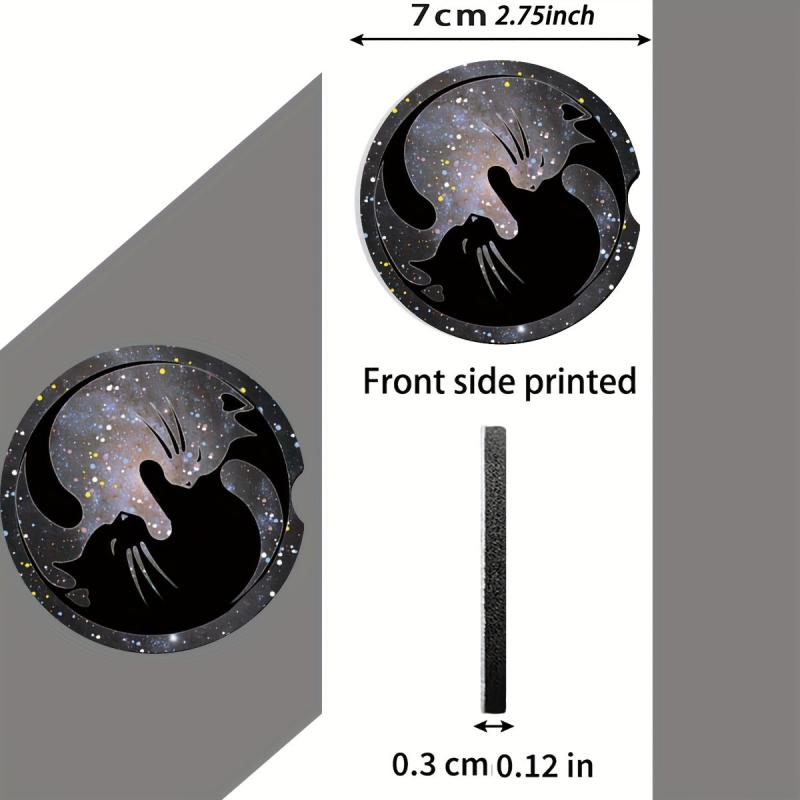 2pcs Cat Print Car Coaster Cup Holder Pad Set Round Auto Cup Holders