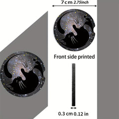 2pcs Cat Print Car Coaster Cup Holder Pad Set Round Auto Cup Holders