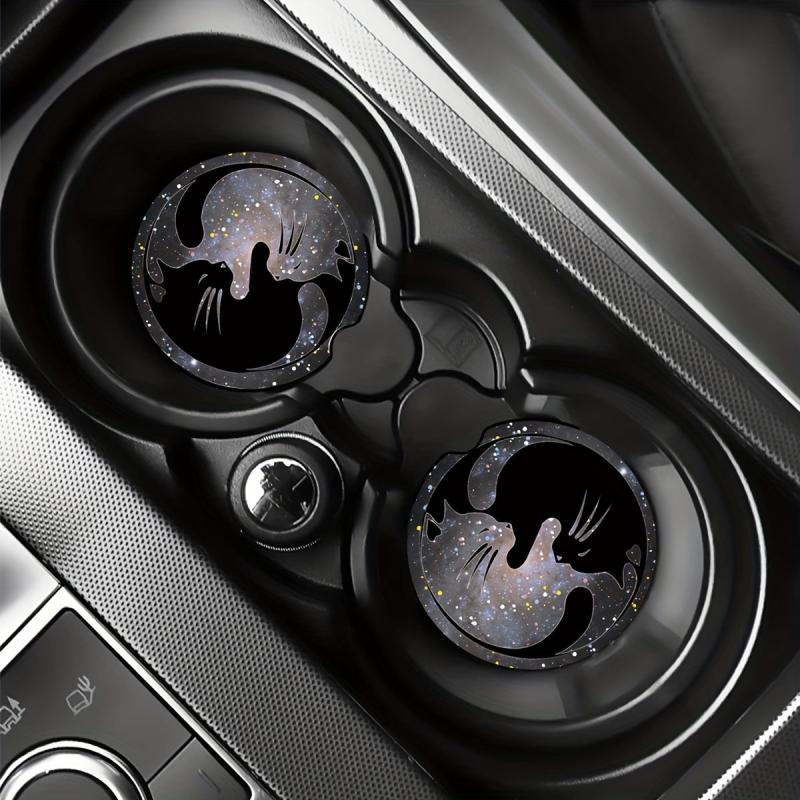 2pcs Cat Print Car Coaster Cup Holder Pad Set Round Auto Cup Holders