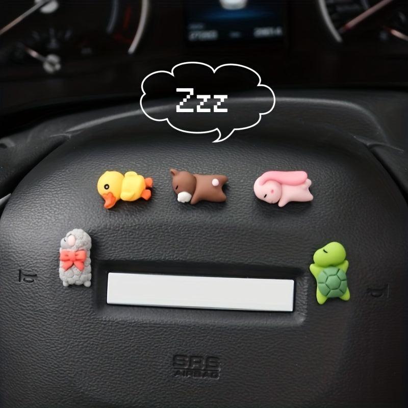 6pcs Mini Anime Car Center Console Ornaments Sleeping Bunny Sheep Bear