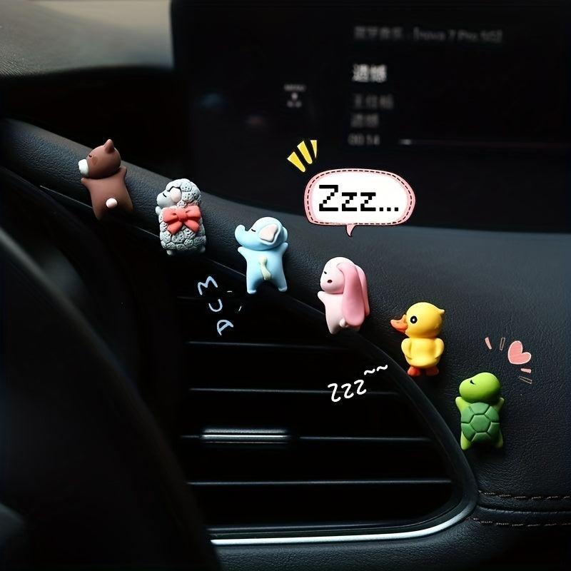 6pcs Mini Anime Car Center Console Ornaments Sleeping Bunny Sheep Bear