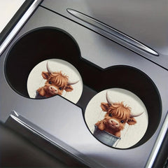 2pcs Cow Water Absorbable Car Cup Holder Coaster Mats
