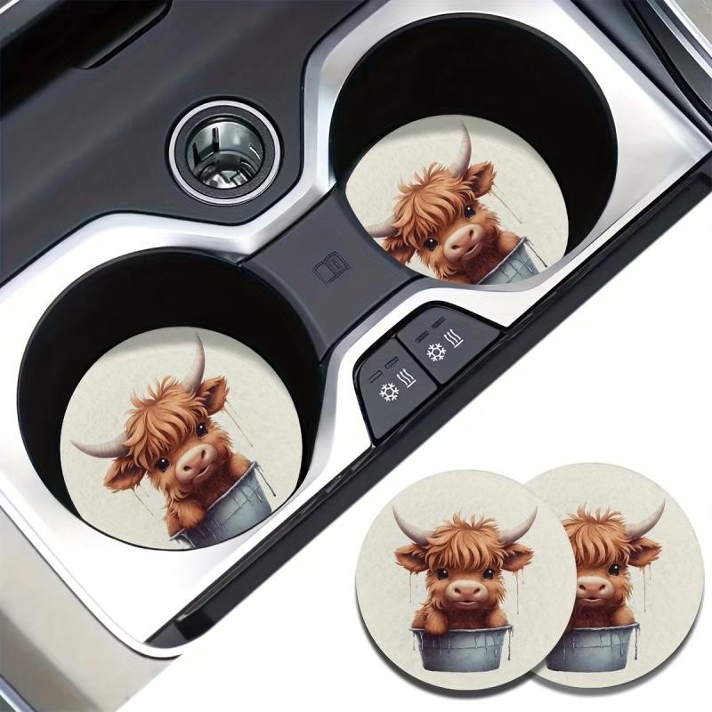 2pcs Cow Water Absorbable Car Cup Holder Coaster Mats