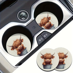 2pcs Cow Water Absorbable Car Cup Holder Coaster Mats