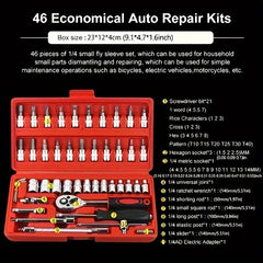 46pc Car Repair Tool Set Ratchet Torque Wrench Screwdriver Socket Combo Kit